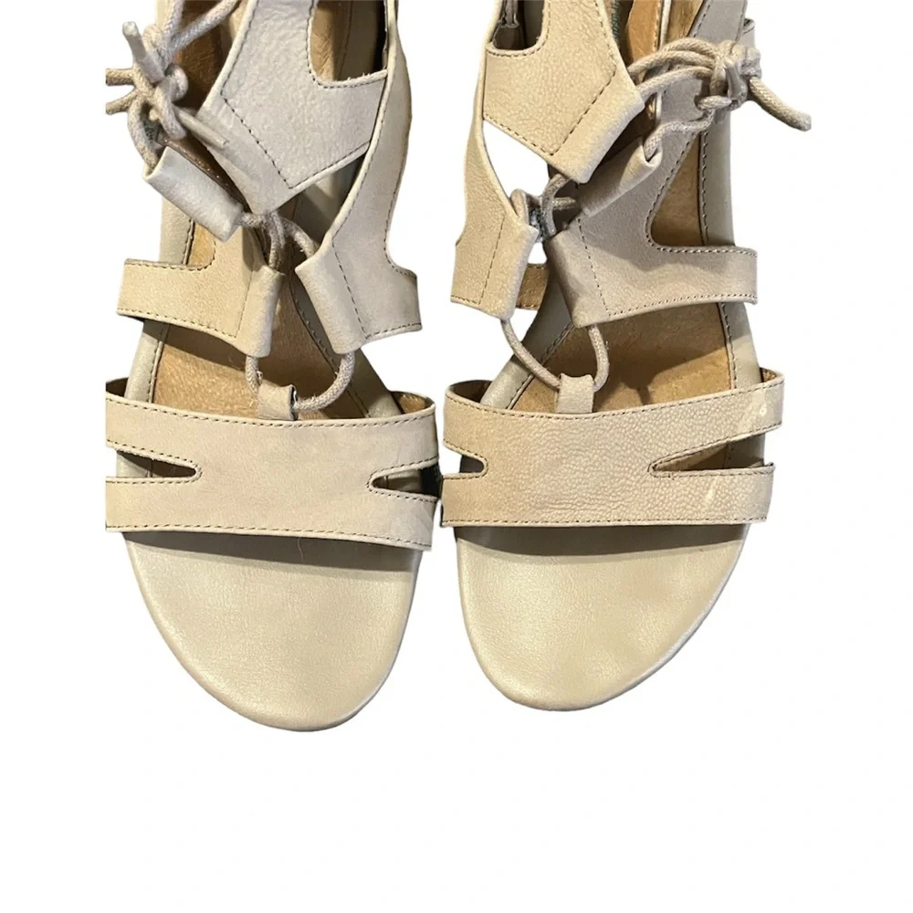 Taupe Suede Lace Up Leather Sandals - Picture 3 of 12